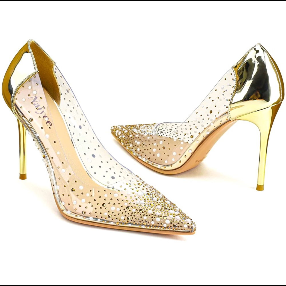 Gold Rhinestone Pointed Toe Stiletto